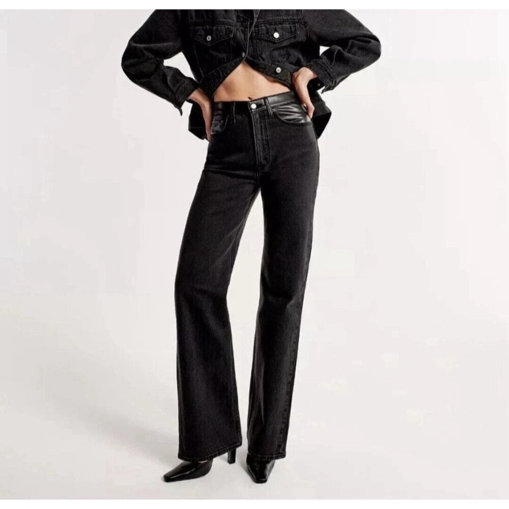 Abercrombie Fitch Ankle‎ Straight Ultra High Rise Curve Love 24 00s Faux Leather